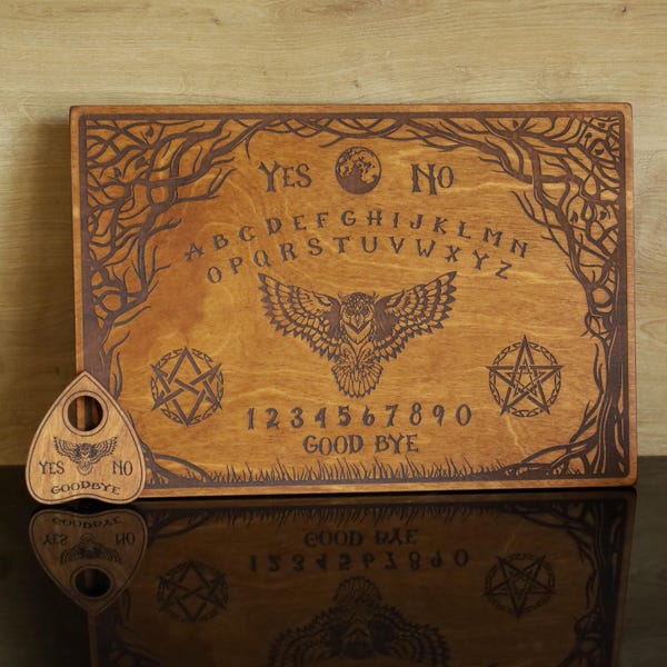 Owl Spirit Board – Engraved Wooden Ouija Board with Planchette – Wiccan Divination Tool – Witchcraft Decor – Handmade Talking Board
