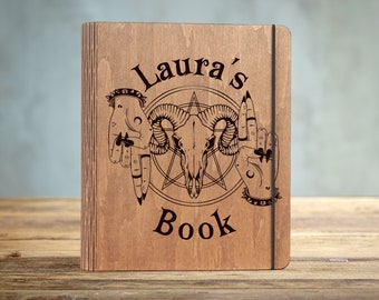 Grimoire Journal-Book of Shadows Journal-Blank Spell Book-Hardcover Journal-Custom Wooden Notebook-Occult Book-Witch Journal-Wiccan Supplies