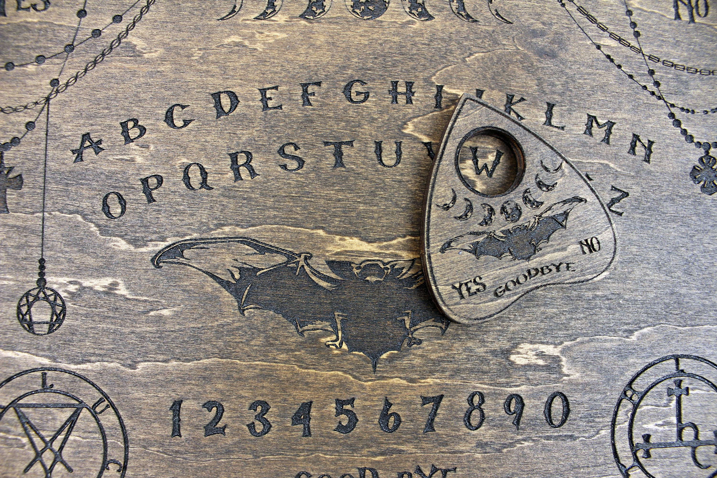 Ouija Board with Planchette-Talking Board-Board Games-Witchcraft Decor-Wiccan Gifts-Occult Game Board-Wooden Spirit Board-Engraved Board