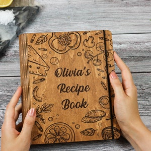 Recipe Book Personalized-Custom Cookbook-Hardcover Recipe Book Binder-Recipe Journal-Blank Recipe Book-Mother&#39;s Day Gift-Wooden Recipe Book