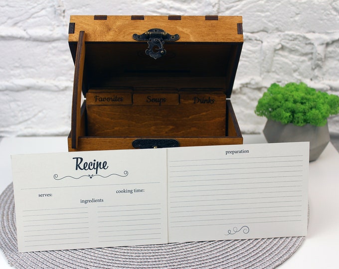 Recipe Box with Dividers Personalized-Family Recipe Wooden Box-Engraved Recipe Box-Cooking Gift for Women-Custom Recipe Box-Keepsake Box