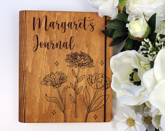 Personalized Journal for Women-Custom Wooden Notebook-Hardcover Journal-Refillable Journal Blank Pages-Book of Shadows Journal-Sketch Book
