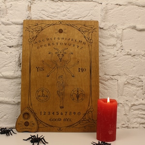 Hölzernes Ouija Brett mit Planchette-Sprechende Brettspiele-Hexen Dekor-Wicca Geschenke-Okkultes Spielbrett-Geist Brett-graviertes Brett