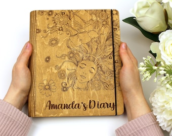 Custom Wooden Notebook-Personalized Journal for Women-Hardcover Journal-Refillable Journal Blank Pages-Personalized Manifestation Journal