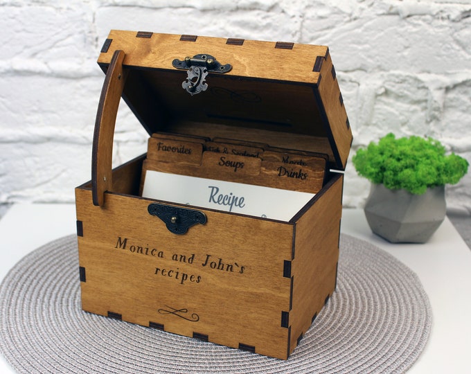Personalized Recipe Box with dividers-Family Recipe Keepsake Box-Engraved Recipe Box Newlyweds-Kitchen Recipe Storage Box-Couples Keepsake
