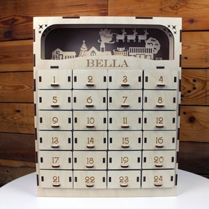 Personalized Wooden Advent Calendar with drawers-Advent Calendar with lights-Christmas Countdown Calendar-Christmas Advent Calendar for kids