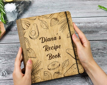 Custom Recipe Book-Personalized Cookbook-Hardcover Recipe Book Binder-Recipe Journal-Blank Recipe Book-Mother's Day Gift-Wooden Recipe Book