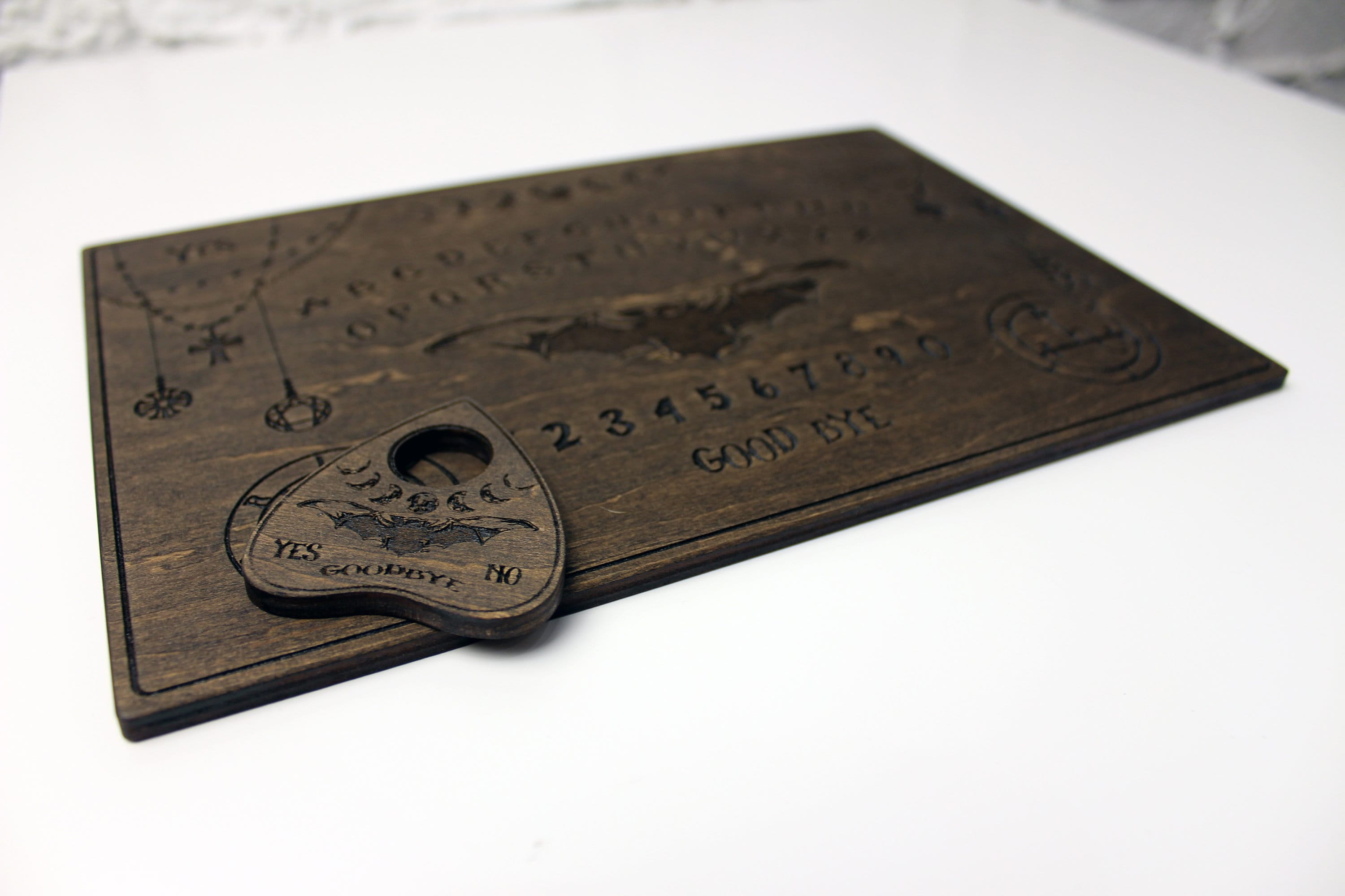 Ouija Board with Planchette-Talking Board-Board Games-Witchcraft Decor-Wiccan Gifts-Occult Game Board-Wooden Spirit Board-Engraved Board