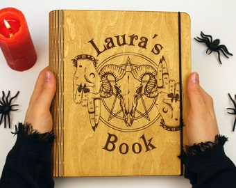 Book of Shadows Journal-Grimoire Journal-Blank Spell Book-Hardcover Journal-Custom Wooden Notebook-Occult Book-Witch Journal-Wiccan Supplies