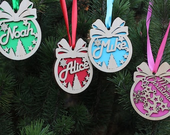 Kids Name Christmas Tree Hanging Ornament-Personalized Name Christmas Ornament-First Christmas Baby Name Bauble-Family Name Christmas Bauble