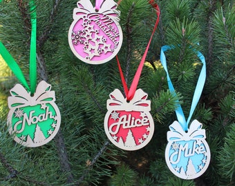 Personalized Wooden Ornaments-Christmas Ornament with Name-First Christmas Baby Name Bauble-Family Name Christmas Bauble-Wooden Tree Baubles
