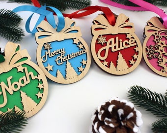 Christmas Ornament with Name-Personalized Wooden Ornaments-Unique Christmas Gift-Family Name Christmas Bauble-Babys First Christmas Ornament