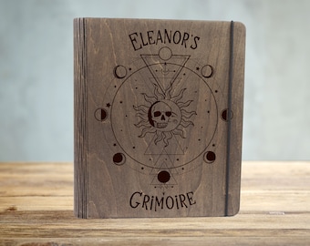 Wooden Grimoire Journal-Book of Shadows Journal-Blank Spell Book-Hardcover Journal-Custom Notebook-Occult Book-Witch Journal-Wiccan Supplies