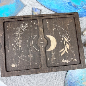 Gepersonaliseerde houten tarotkaartdoos-dubbele tarotkaartdoos-grote tarotkaartdoos-gegraveerde magische doos-Wicca geschenken-aandenken magische houten kist