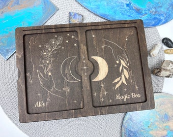 Personalized Wooden Tarot Deck Box-Double Tarot Card Box-Large Tarot Card Box-Engraved Magic Box-Wiccan Gifts-Keepsake Magic Wooden Box