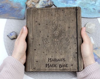 Custom Wooden Grimoire Journal-Personalized Journal for Women-Book of Shadows Journal-Magic Spell Book-Hardcover Journal-Wooden Notebook