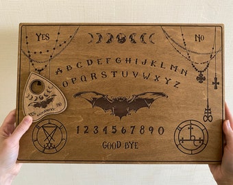 Ouija Board with Planchette-Talking Board-Board Games-Witchcraft Decor-Wiccan Gifts-Occult Game Board-Wooden Spirit Board-Engraved Board