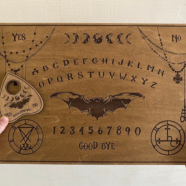 Ouija Board with Planchette-Talking Board-Board Games-Witchcraft Decor-Wiccan Gifts-Occult Game Board-Wooden Spirit Board-Engraved Board