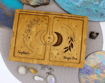 Personalized Double Tarot Card Box-Wooden Tarot Deck Box-Large Tarot Card Box-Engraved Magic Box-Wiccan Gifts-Keepsake Magic Wooden Box