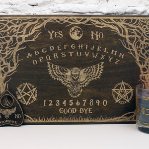 Engraved Ouija Board-Talking Board-Wooden Spirit Ouija Board with Planchette-Board Games-Witchcraft Decor-Wiccan Gifts-Occult Game Board