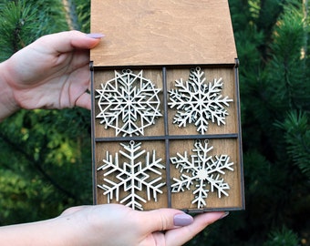 Christmas Ornaments Set-Wood Snowflake Ornament Set-Christmas Ornament Decorations Set Snowflakes-Christmas Decor-Christmas Wooden Ornament