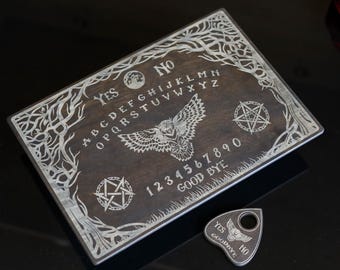 Nocturnal Owl Talking Board–Engraved Wooden Ouija Board with Planchette–Witchcraft Decor–Wiccan Divination Tool–Occult Spirit Gift