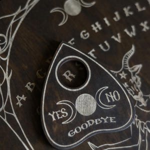 Goat-Horned Witch Ouija Board–Dark Goddess Spirit Board–Handmade Wooden Occult Board with Planchette–Witchcraft Decor-Engraved Ouija Board
