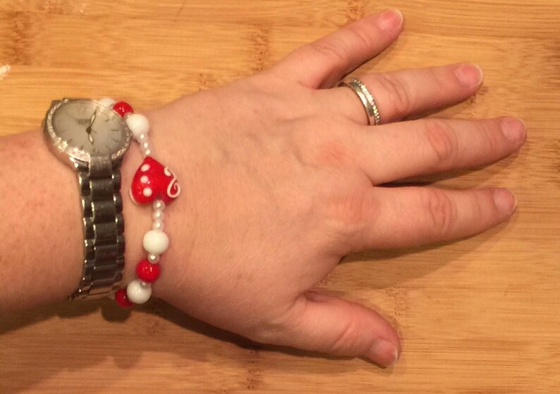Valentine/'s Day Gifts Red Beaded Bracelets Beaded Bracelet Heart Jewelry Glass Beaded Bracelet Beaded Bracelets