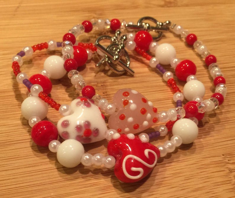 Valentine/'s Day Gifts Red Beaded Bracelets Beaded Bracelet Heart Jewelry Glass Beaded Bracelet Beaded Bracelets