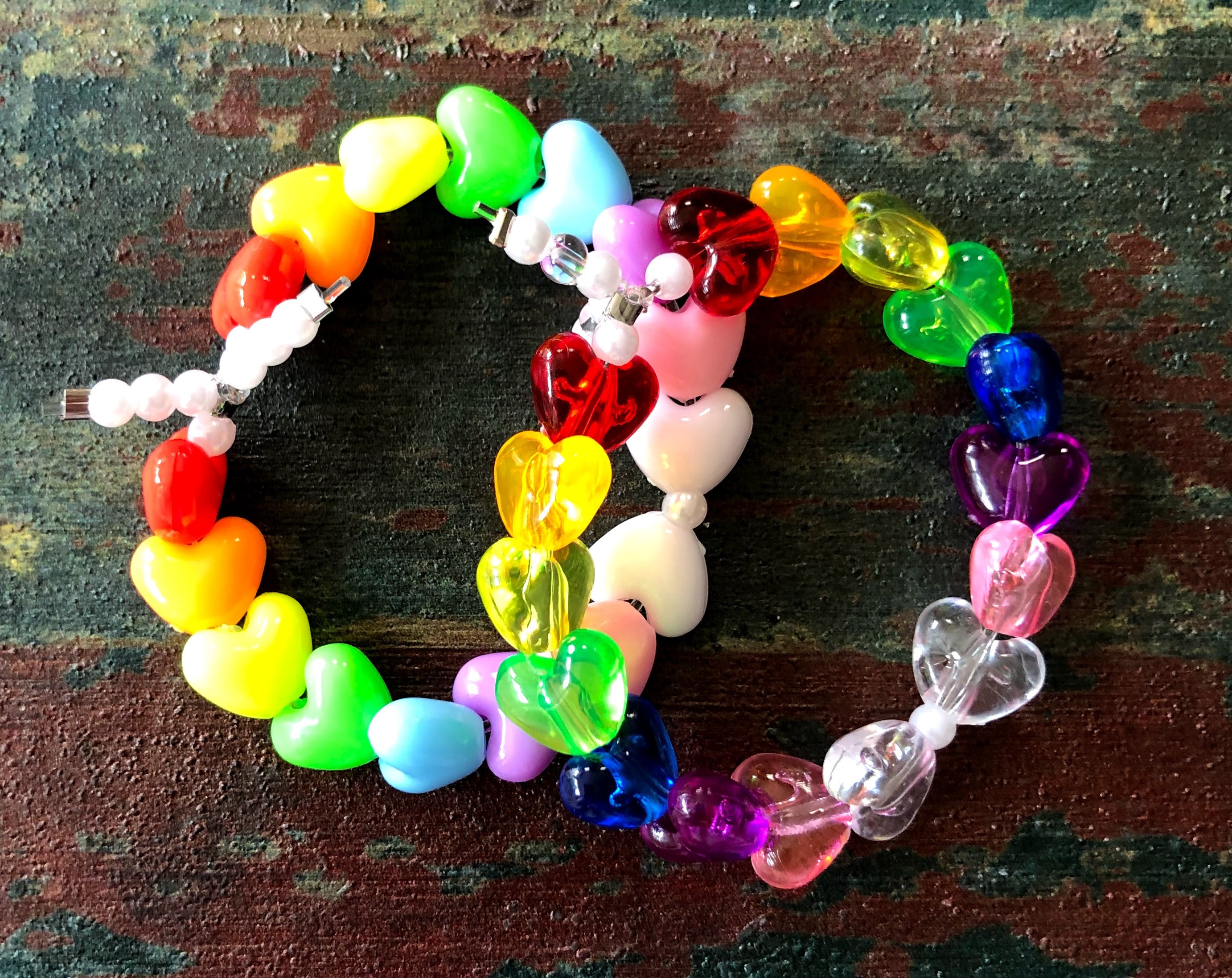 Kid's Beaded Bracelet - Kids Bracelets - Beaded Bracelets - Heart Beaded Bracelets - Hearts- Custom Beaded Bracelets - Plastic Bead