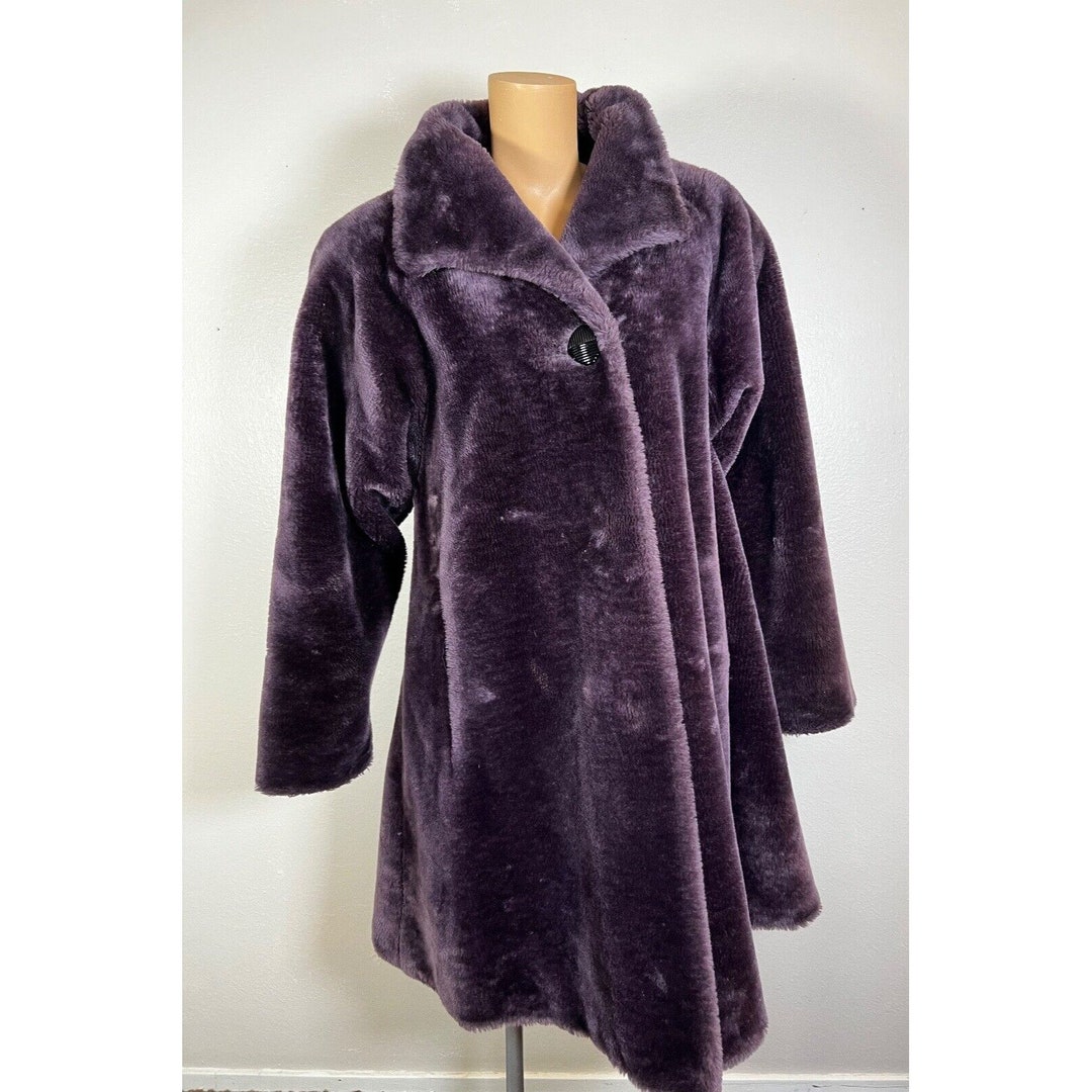 Vintage 80s Swing Coat Faux Fur Purple Long Sleeve Collared - Etsy