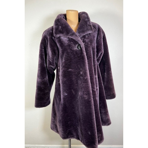 Vintage 80s Swing Coat Faux Fur Purple Long Sleev… - image 1