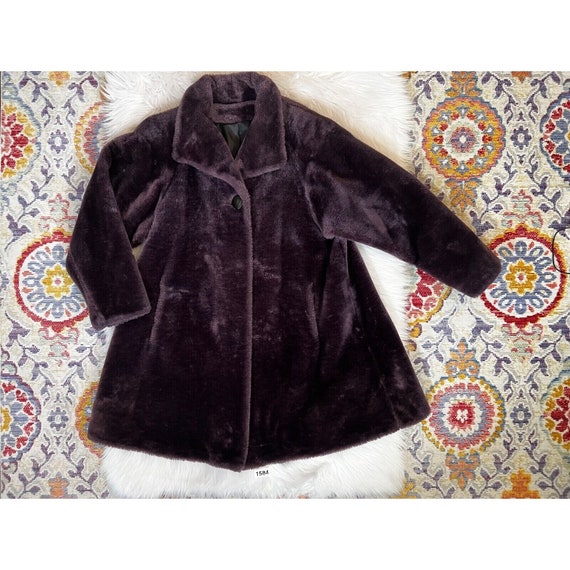 Vintage 80s Swing Coat Faux Fur Purple Long Sleev… - image 5
