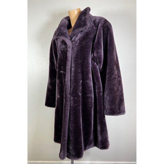 Vintage 80s Swing Coat Faux Fur Purple Long Sleev… - image 3
