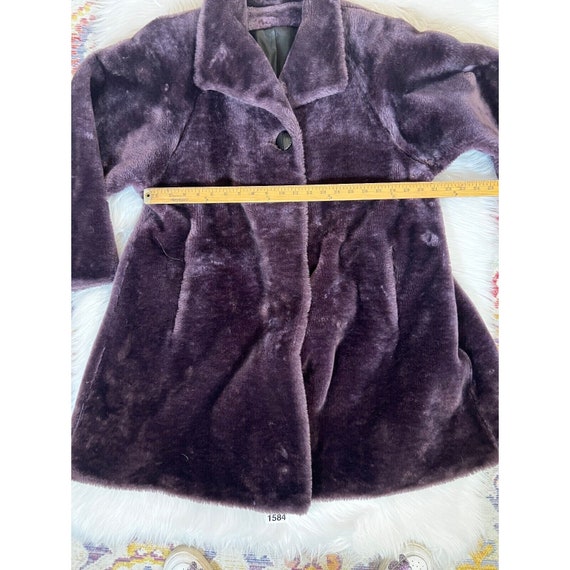 Vintage 80s Swing Coat Faux Fur Purple Long Sleev… - image 6