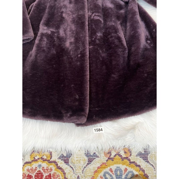 Vintage 80s Swing Coat Faux Fur Purple Long Sleev… - image 2