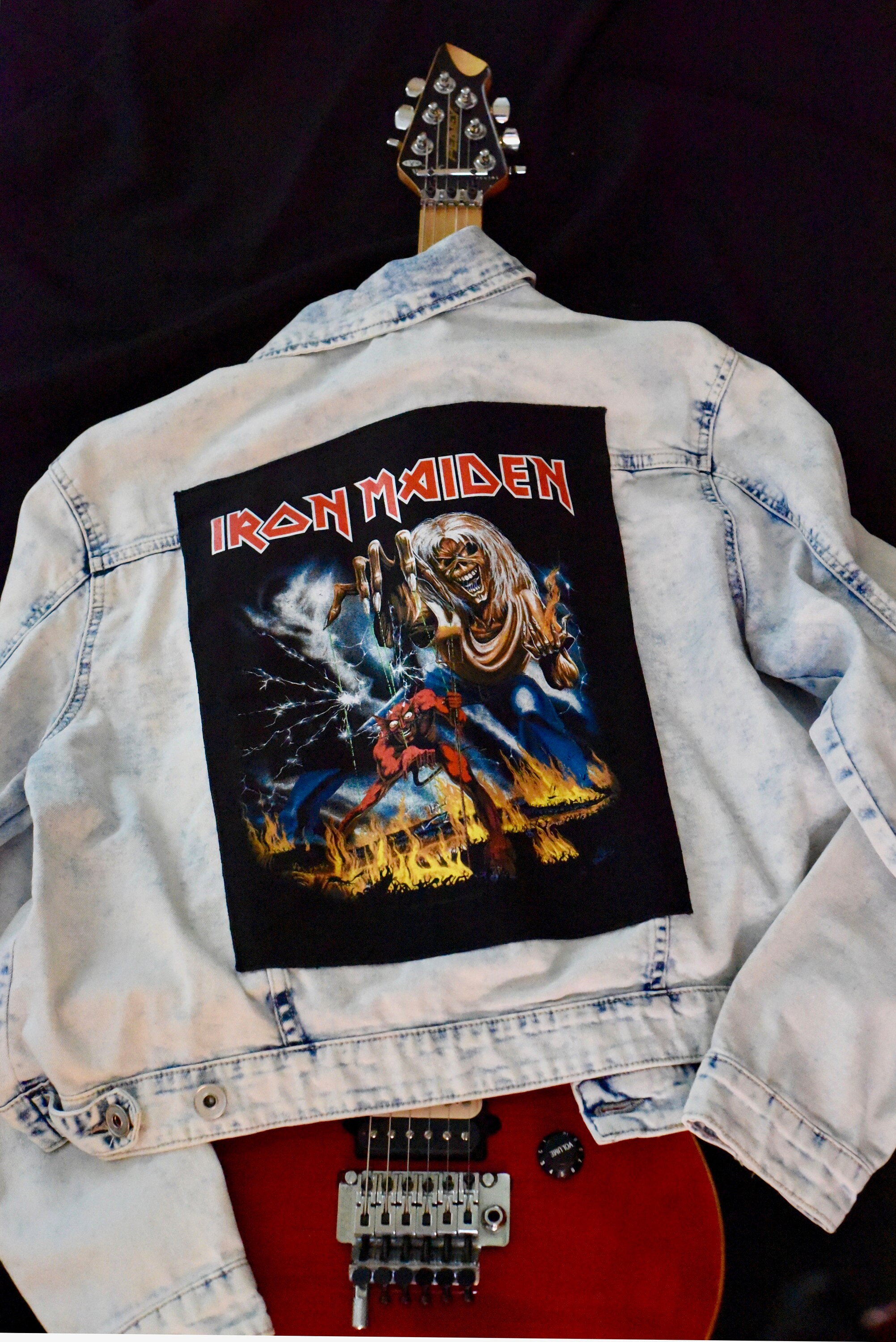 Iron Maiden Jacket White Washed Denim Recycled Jacket Size Etsy