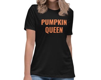 黒とオレンジのパンプキンクイーンサリースケリントンTシャツユニセックス秋ハロウィンパーティーTシャツお揃いのカップルシャツ
