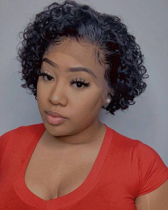 Women Curly Human Hair Cut Lace Front Wig/short Curly Wig - Etsy Women Curly Human Hair Cut Lace Front Wig/short Curly Wig - Etsy