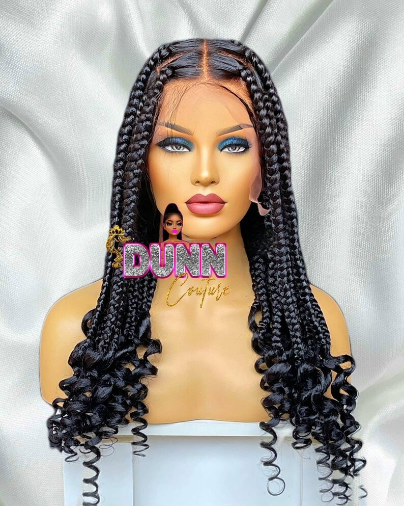 16inches Braided Fulllace Wig Medium Braids Withcurlytipfree Etsy