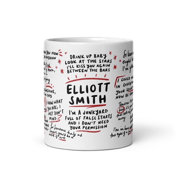 Tazza con testi di Elliott Smith, collezione di tazze Wordie
