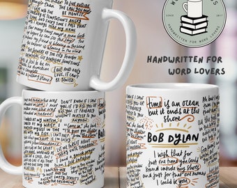 Bob Dylan Lyrics Mug, Handwritten Wordie Mug