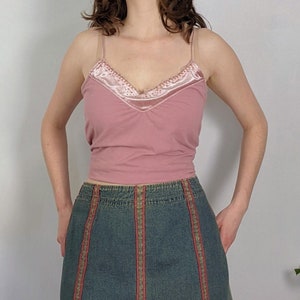 Vintage Pink Velvet Trimmed Tank Top Y2K Mexx