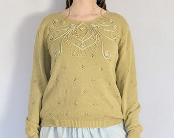 Vintage Beaded Eyelet Knit Sweater 1980s Magnolia