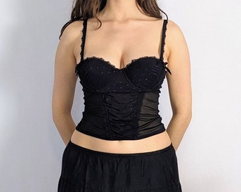 Vintage Black Mesh Bustier Top Y2K Twenty One