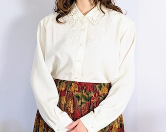 Vintage Embroidered cream White Blouse 1990s