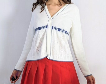 Vintage White and Blue Cardigan 1990s Next Issue