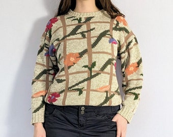 Sweter Vintage Floral Knit z lat 90. Boston Traders