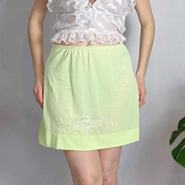 Vintage Neon Green Chiffon Half Slip Mini Skirt 1950s Hanna