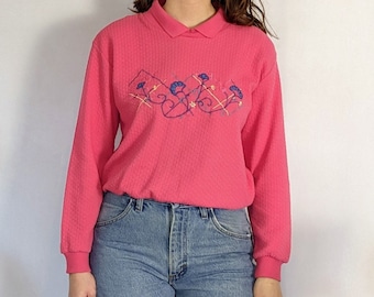 Vintage Textured & Embroidered Double Collar Sweater 1980s TanJay